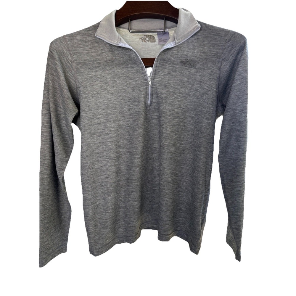 The North‎ Face Womens Sweater Medium Gray Quarter Zip Pullover Logo Heathered